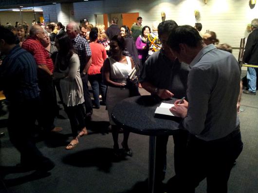 The line up to sign books