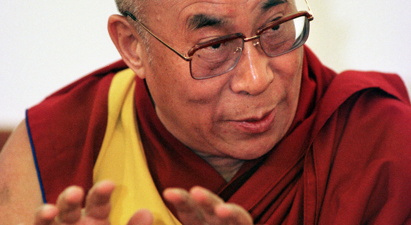 The Dalai Lama giving a talk, pic by Bruce Bortin